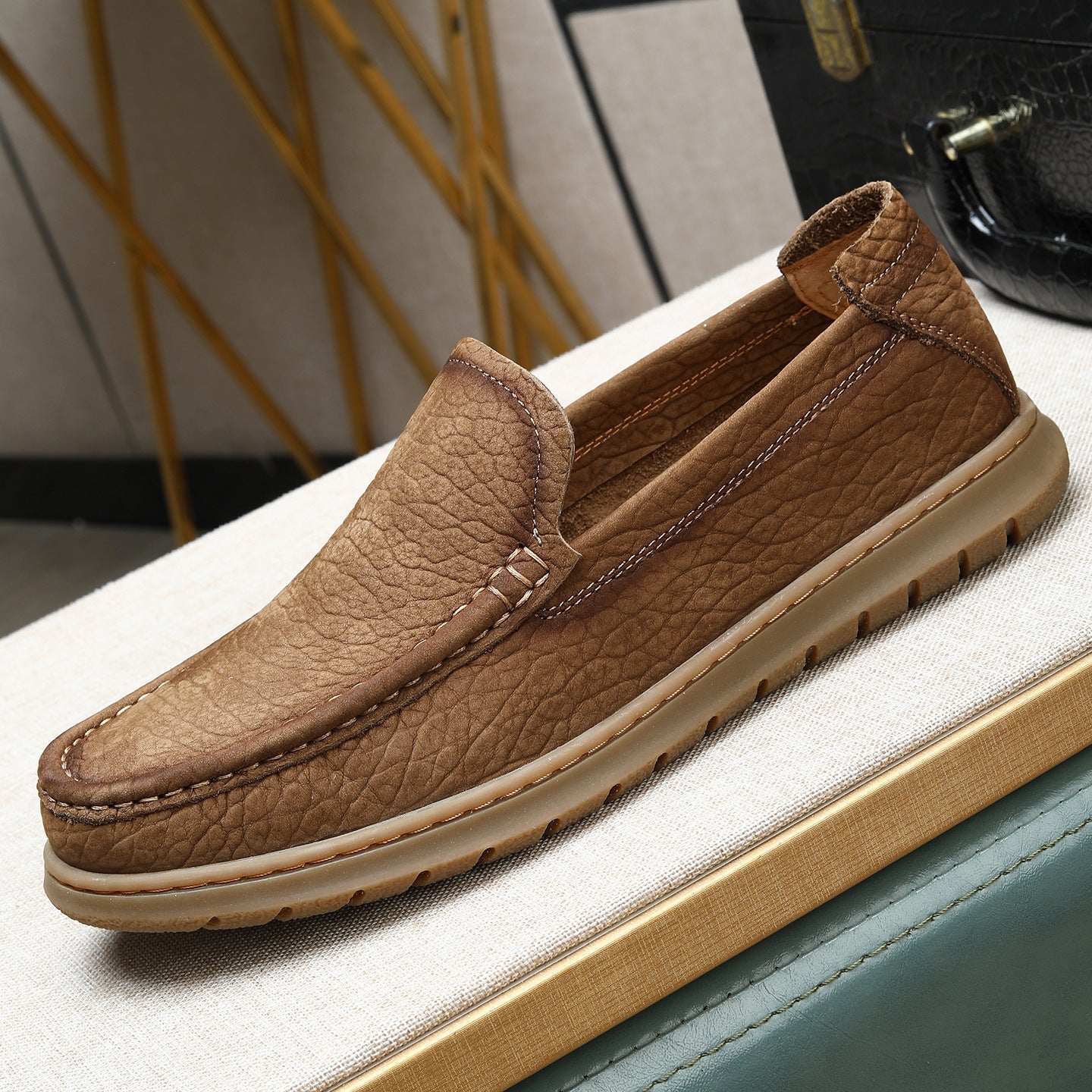 Elephant pattern single layer frosted cowhide beanie shoes 2026 spring and summer new arrivalplaid b