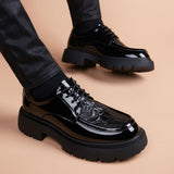 Thick sole leather shoes for men, breathable british style business new arrival black