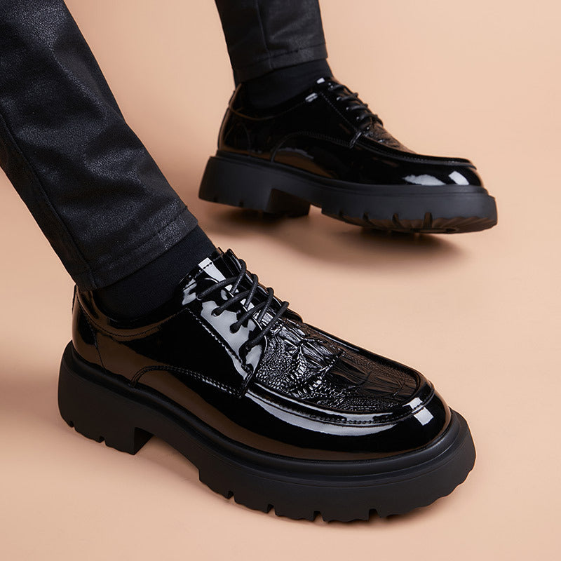Thick sole leather shoes for men, breathable british style business new arrival black