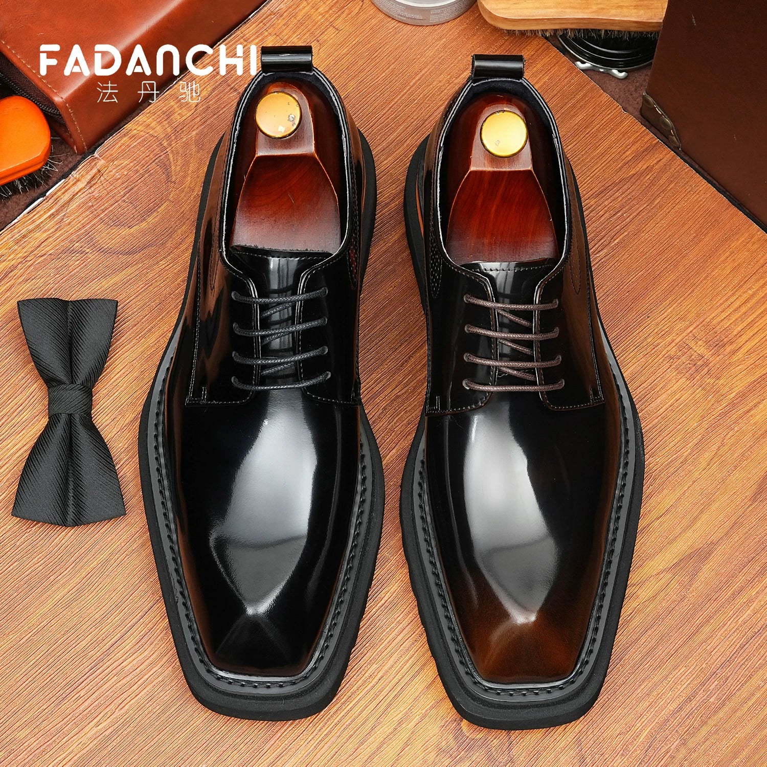 Men's Genuine Leather Derby Shoes, Glossy, Business