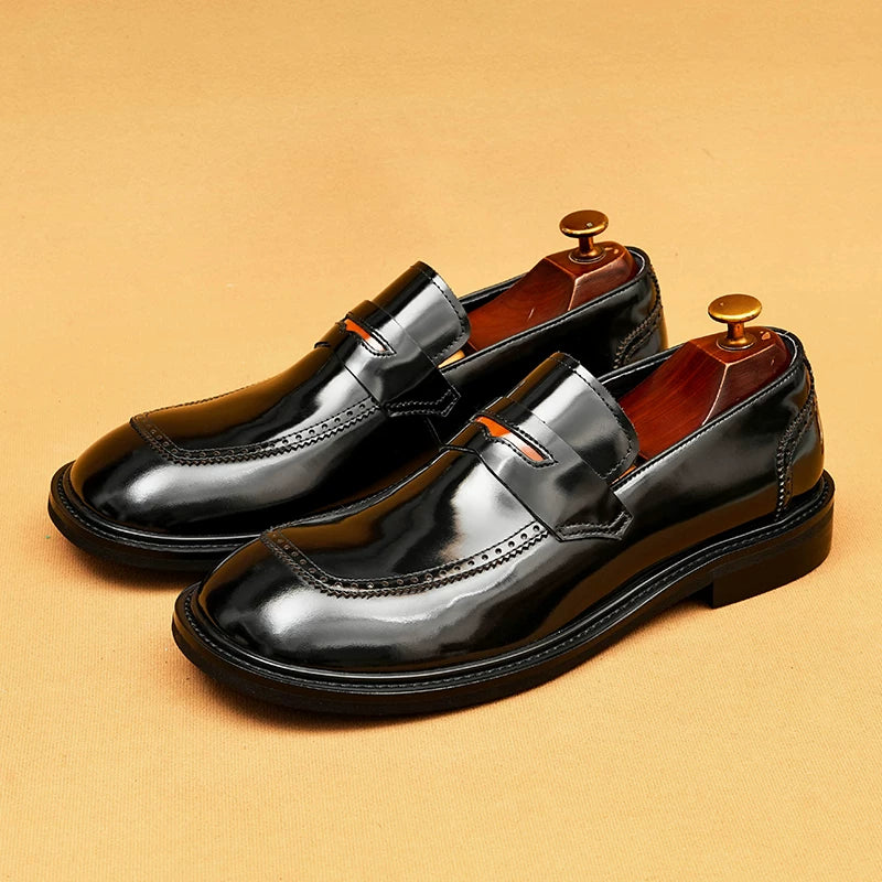 Men's Genuine Leather Loafers, Patent Leather, Slip-On