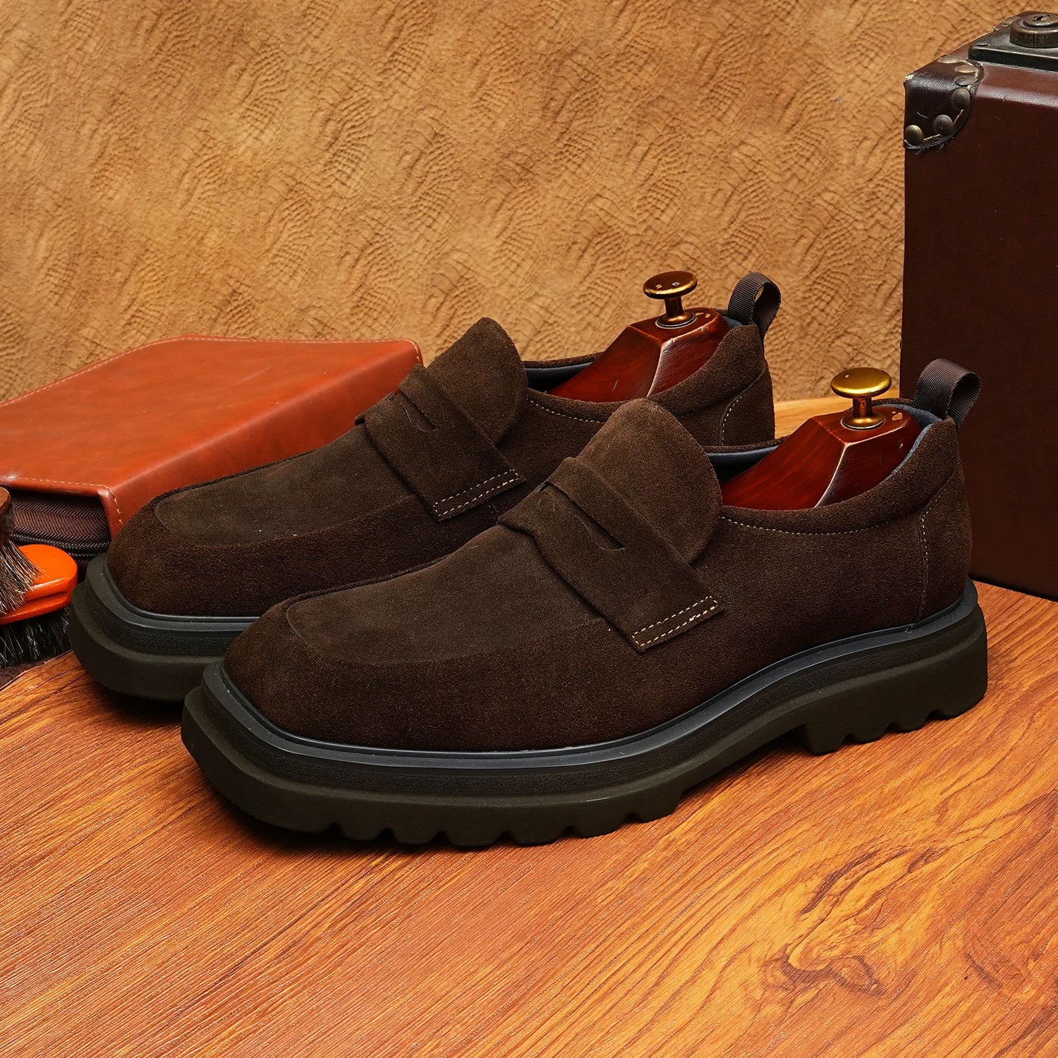 Men's Genuine Leather Loafers, Height Increasing, Thick Sole