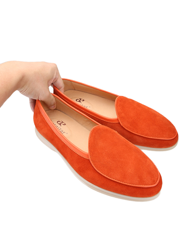 British design orange suede nubuck leather men's slip-on loafers natural rubber white thick-soled casual shoes
