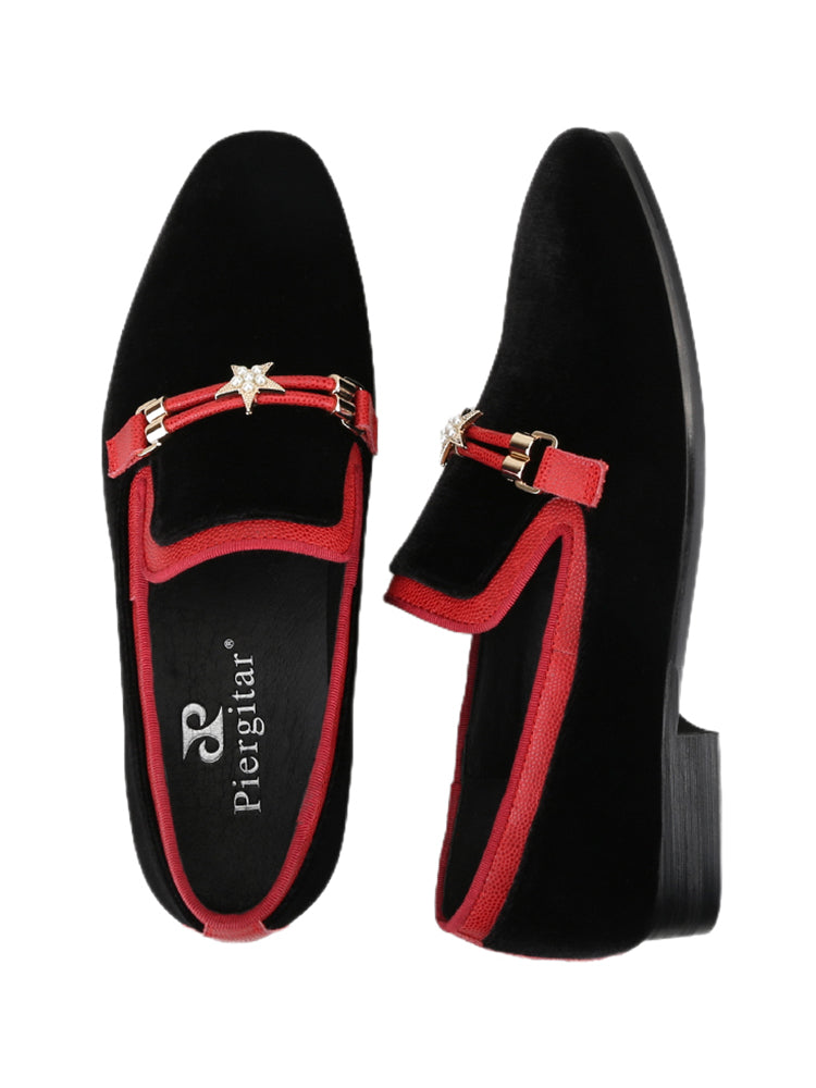 Mulberry silk velvet and genuine leather men's loafers with pearl metal buckles, European and American wedding banquet formal shoes, nine-point pants, perfect match