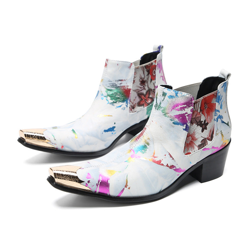 Men's fashion printed high-top men's shoes Martin boots leather boots autumn and winter new casual trendy boots foreign trade men's leather shoes