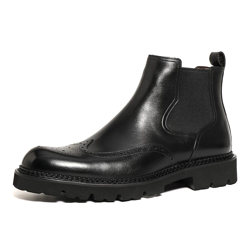 Men's Genuine Leather Chelsea Boots, Thick Sole, British Style