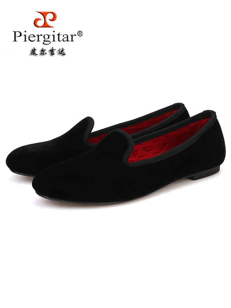 New plain imported velvet women's shoes European and American fashion trends large size loafers one-legged handmade slip-on shoes