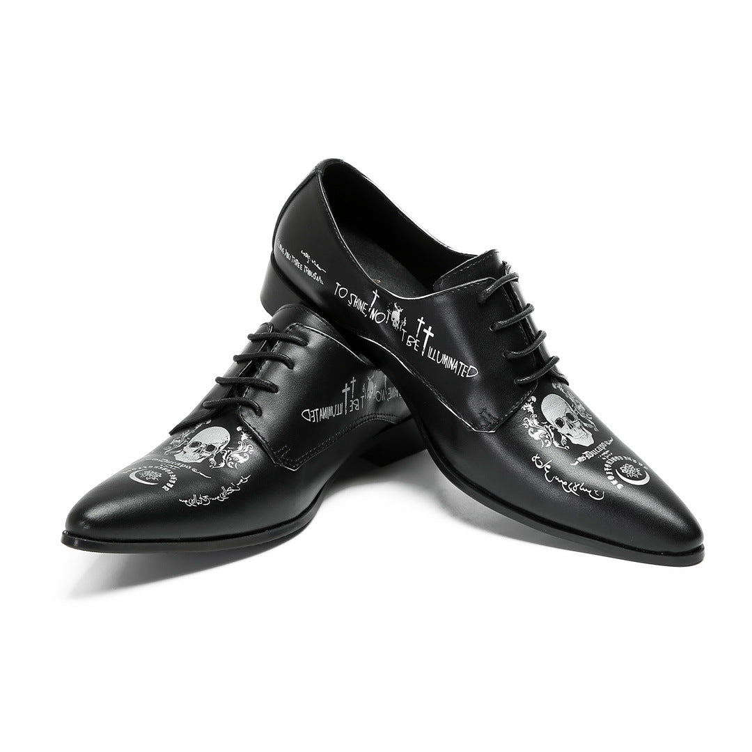 2024 new business casual men's leather shoes foreign trade personality trendy shoes printing street style Internet celebrity men's shoes large size shoes