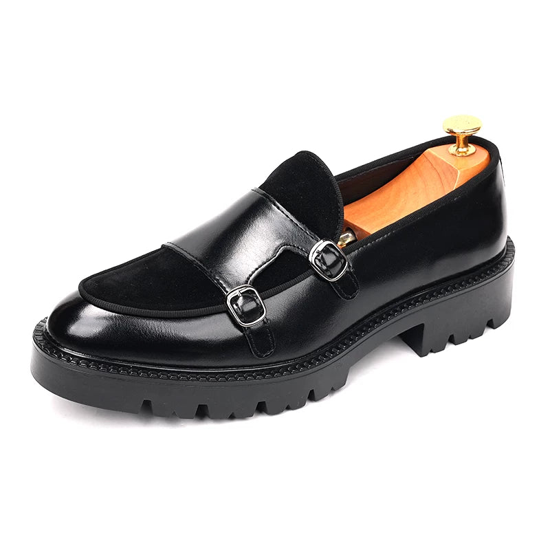 Men's Black Loafers, Height Increasing, Thick Sole