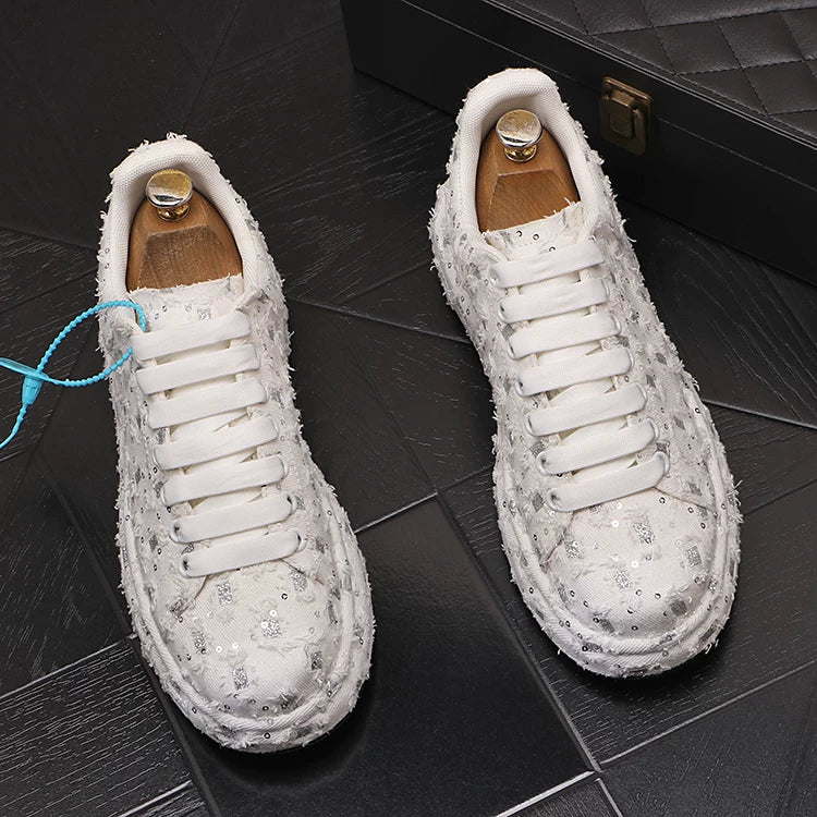 Men's Breathable Canvas Korean-Style Round-Toe Skate Sneakers Athletic Casual