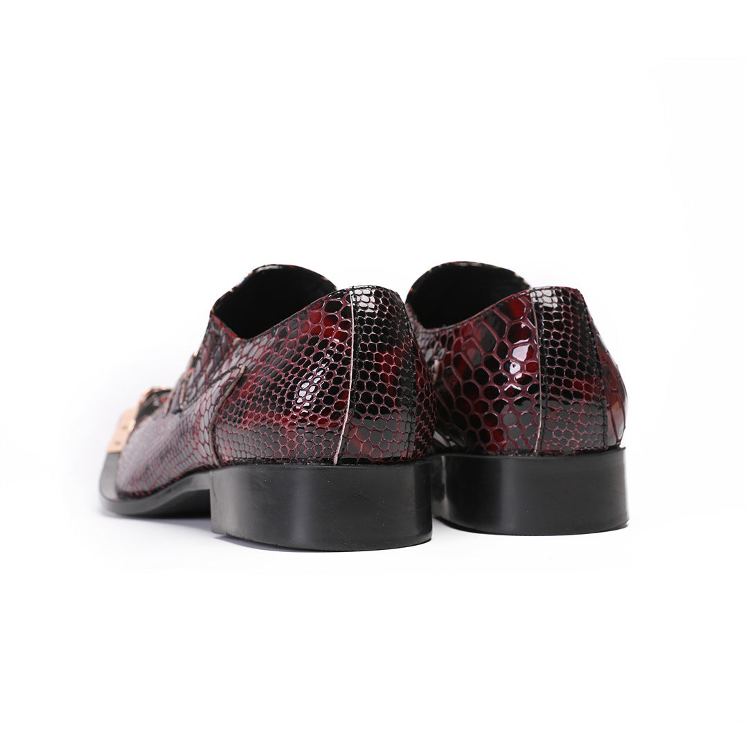 European version cowhide men's shoes handmade shoes crocodile pattern Munch shoes burgundy wedding shoes retro foot cover business dress leather shoes