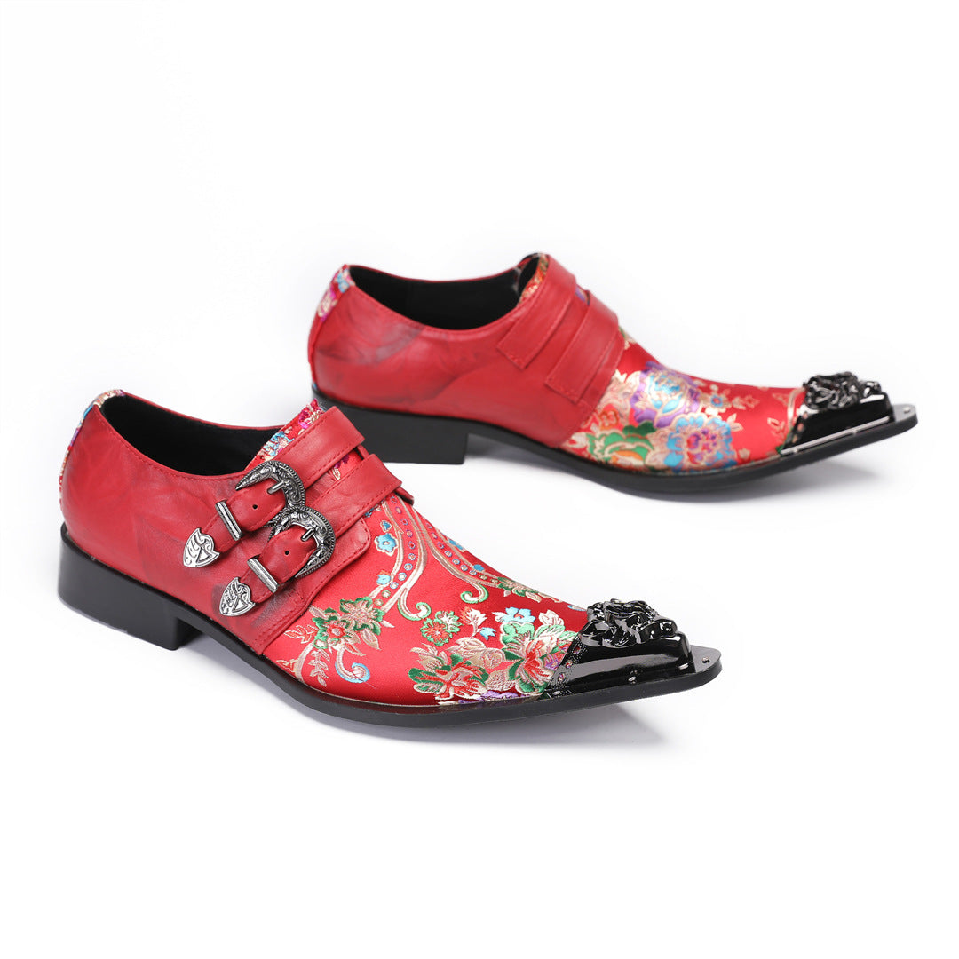 Leather shoes men's formal business cowhide red wedding groom shoes handmade men's inner height-increasing shoes foreign trade cowhide men's shoes