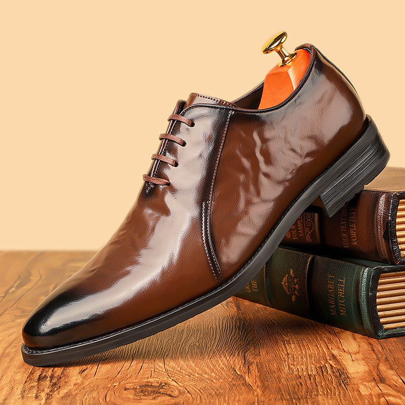 2026 new men's leather dress shoes - lace-up business casual leather shoes - pointed toe british