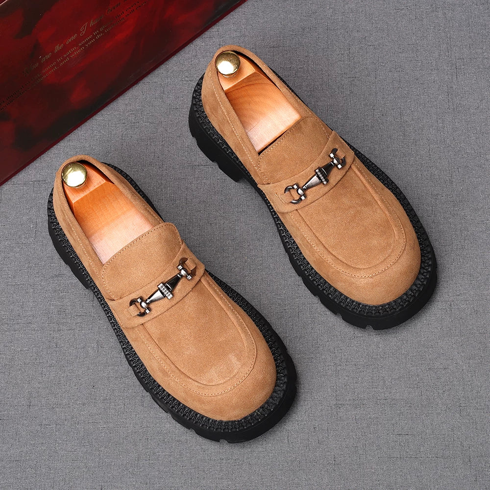 Men's Genuine Leather Loafers, Height Increasing, Thick Sole