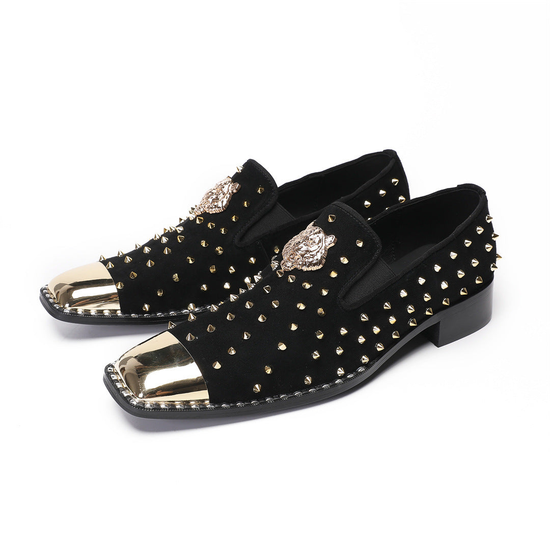 Street men's shoes 2024 new leather flat-heeled rhinestone flat-soled Doudou single shoes men's brand loafers foreign trade trendy shoes