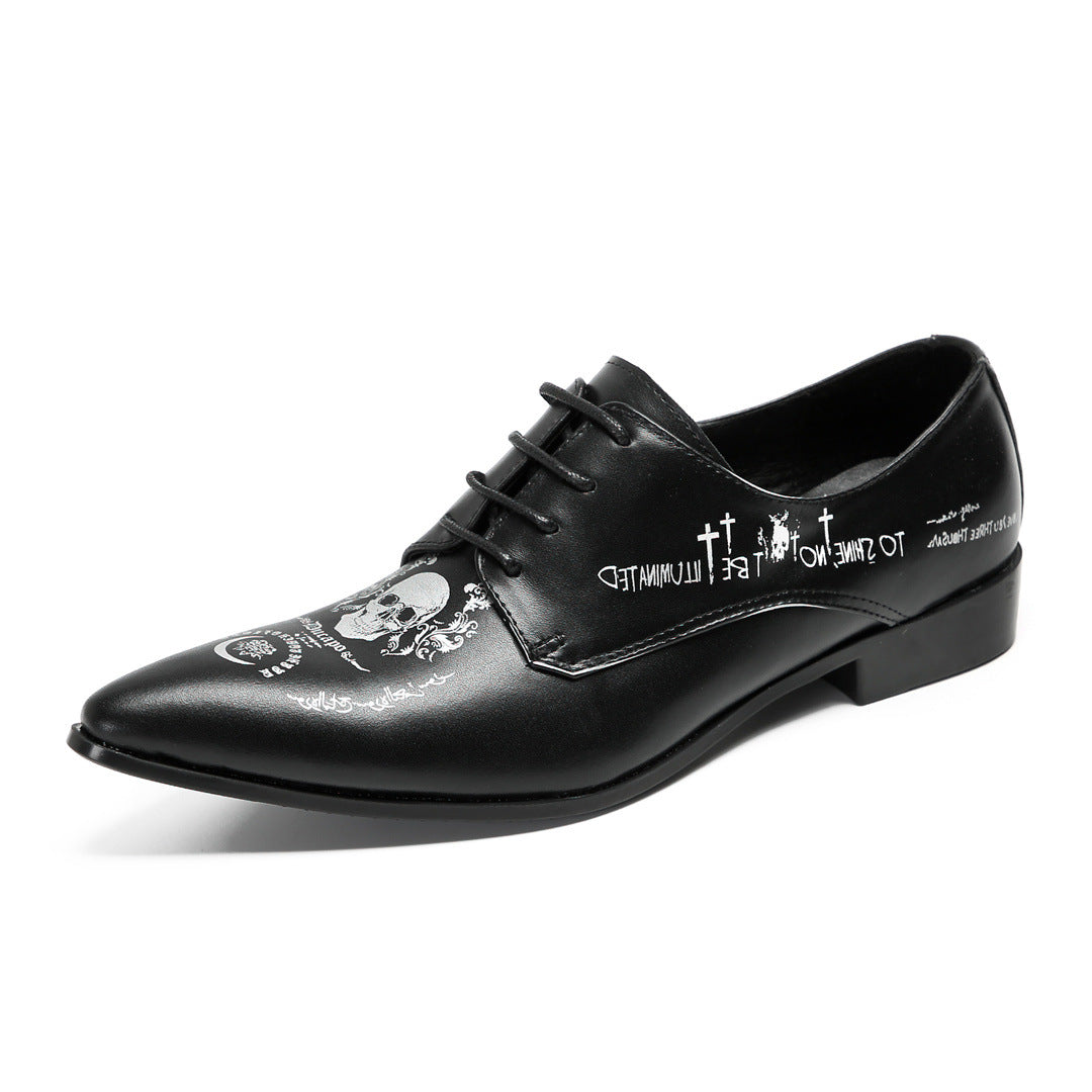 2024 new business casual men's leather shoes foreign trade personality trendy shoes printing street style Internet celebrity men's shoes large size shoes