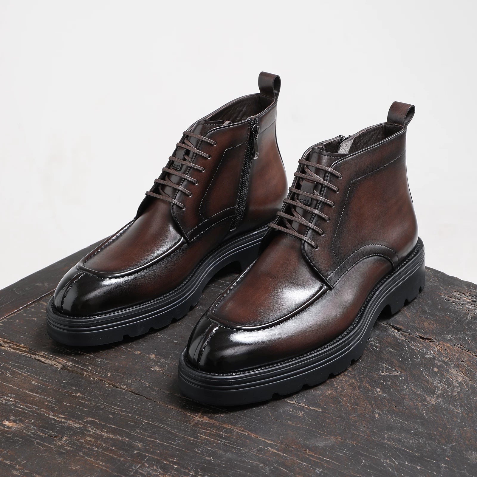 Men's Genuine Leather Martin Boots, Thick Sole, Round Toe