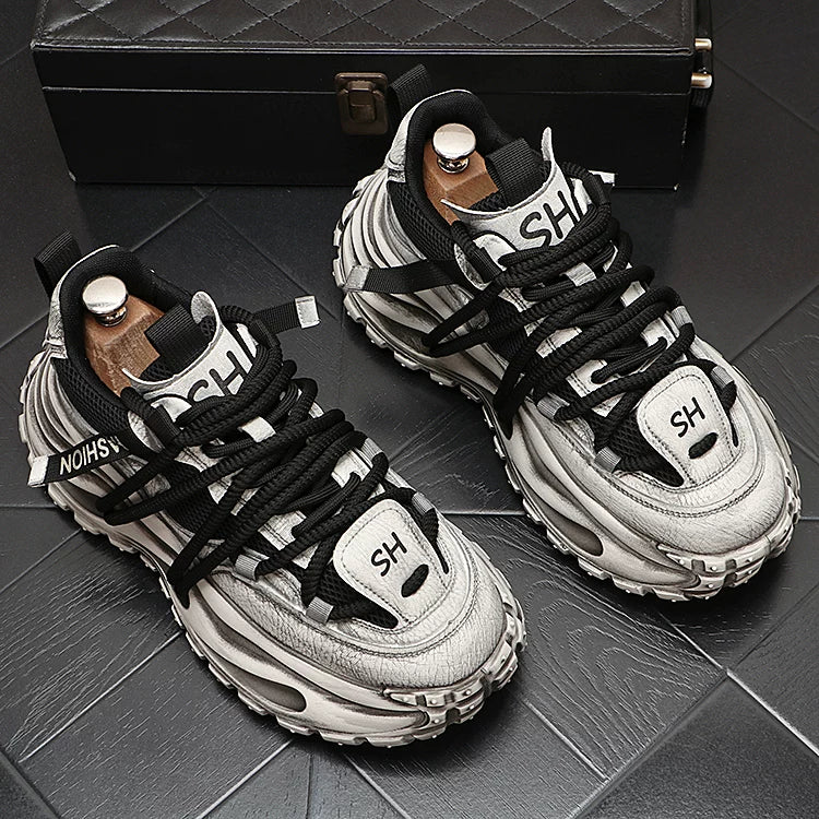 Men's 2026 New Platform Low-Top Korean Style Distressed Dad Shoes