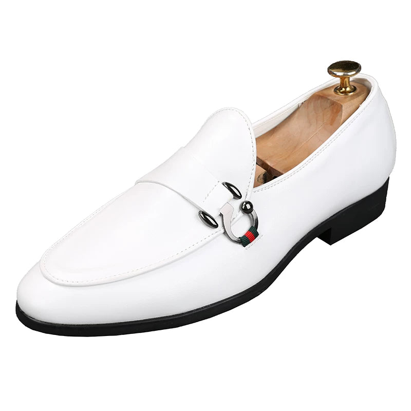 Men's White Loafers, Height Increasing, Pointed Toe