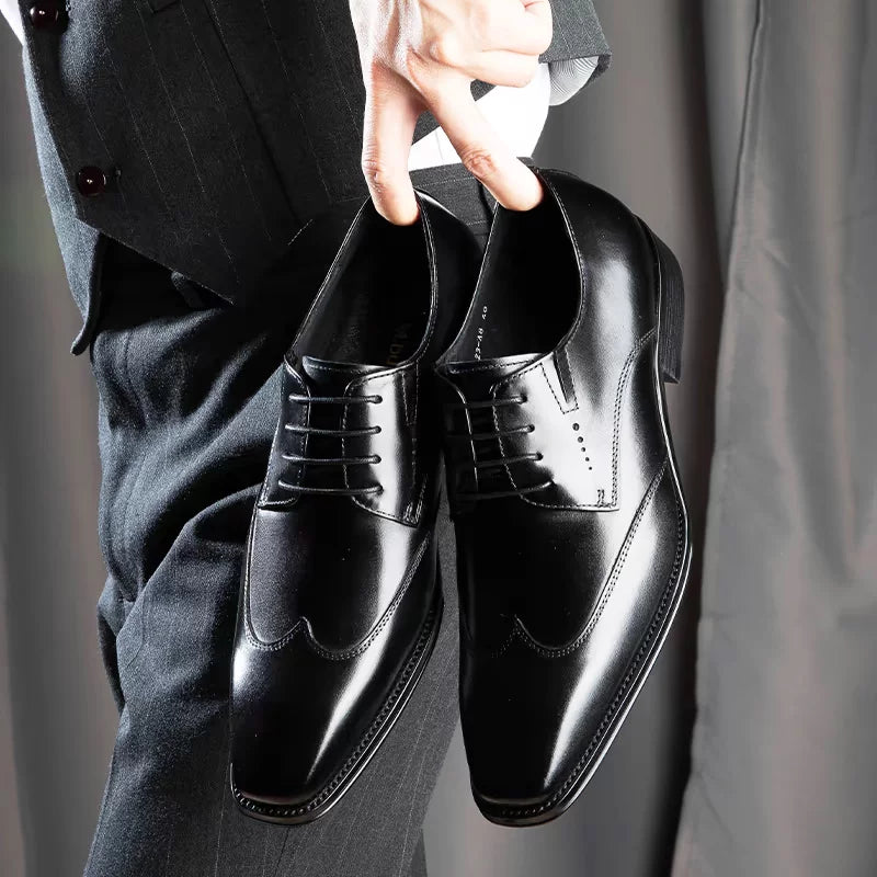Men's Genuine Leather Derby Shoes, Square Toe, British Style