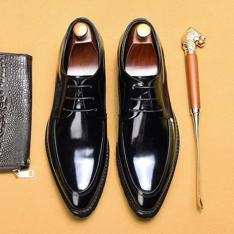 Men's Genuine Leather Leather Shoes, Patent Leather, Pointed Toe