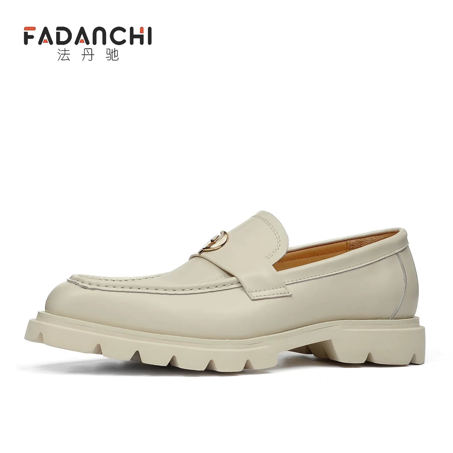 Men's White Genuine Leather Loafers, Height Increasing, Thick Sole