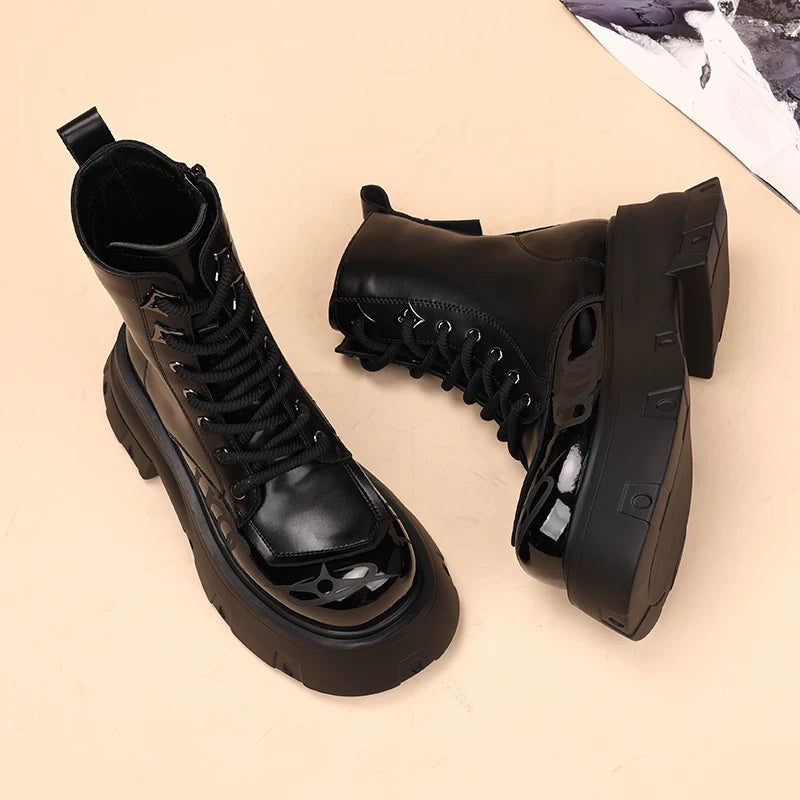 Men's Genuine Leather Martin Boots, Height Increasing, Thick Sole