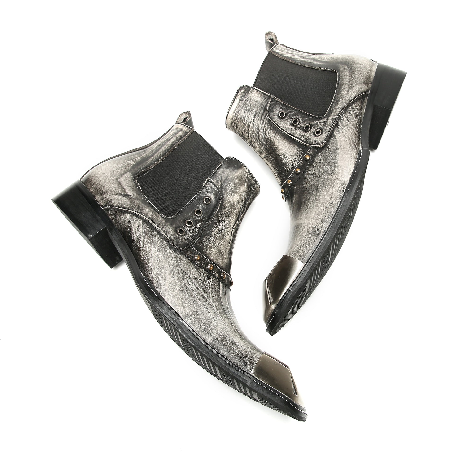 Foreign trade cowhide square-toe Chelsea boots for men British brogue carved short boots trendy high-top shoes commuter soft cowhide boots