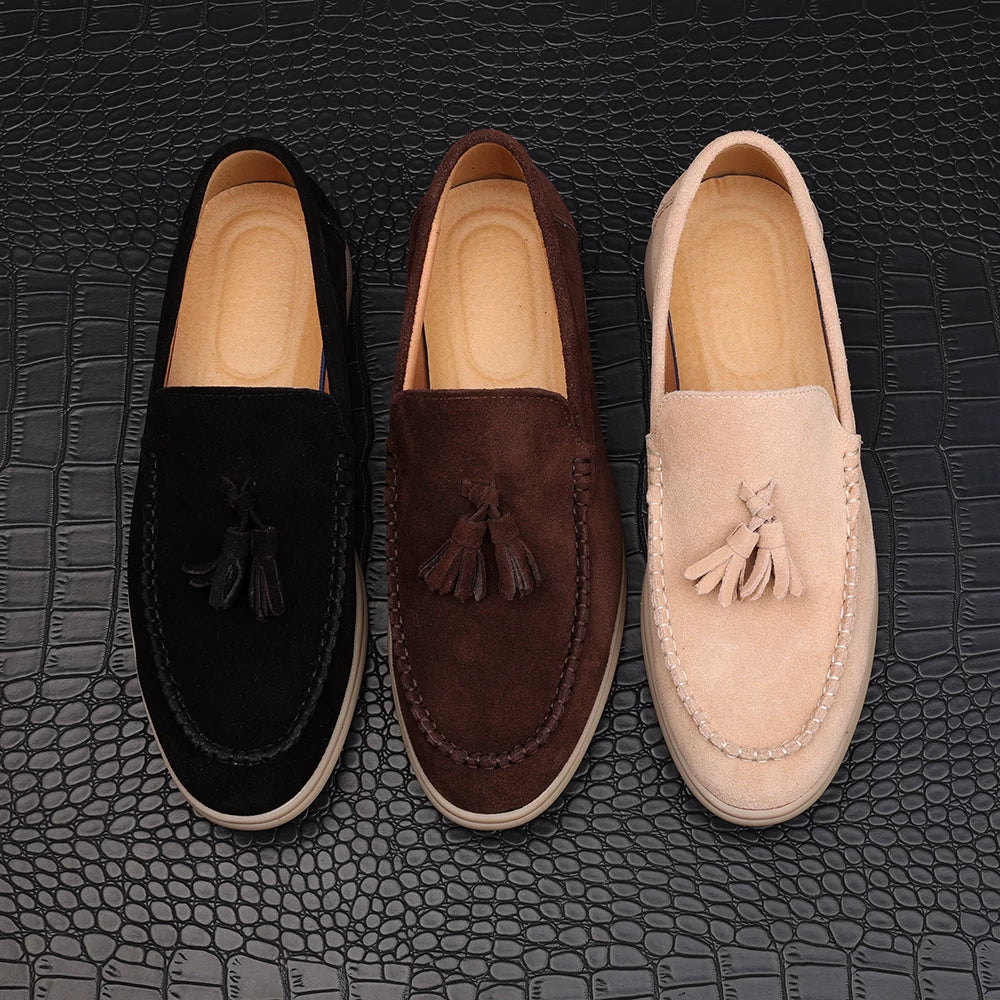 Men's Genuine Leather Loafers, Suede, Slip-On