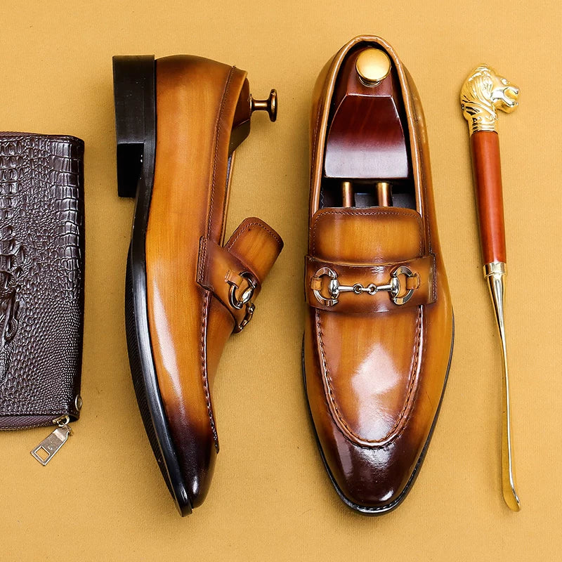 Men's Genuine Leather Loafers, Pointed Toe, Slip-On
