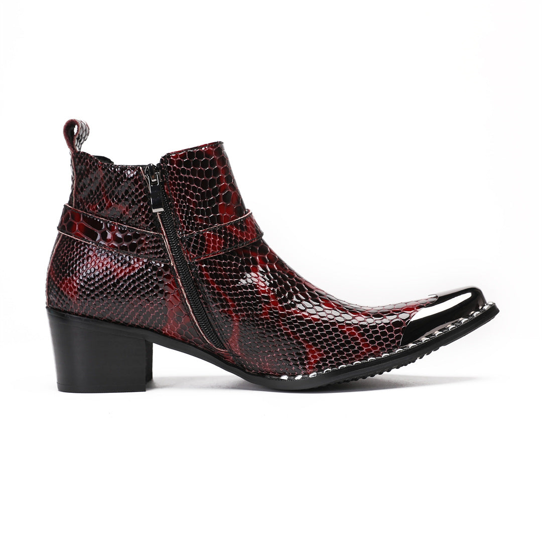 British square head leather shoes high-top suit formal men's leather boots business short boots handmade Chelsea boots men's glossy