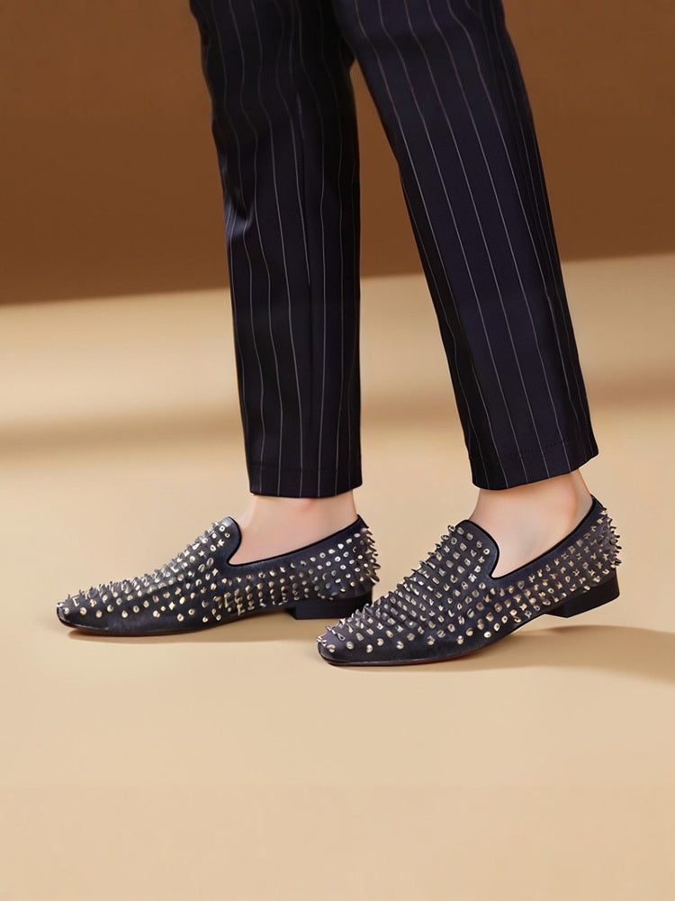 New imported velvet gray men's rivet shoes red bottom trendy low-top shoes European and American slip-on loafers for men