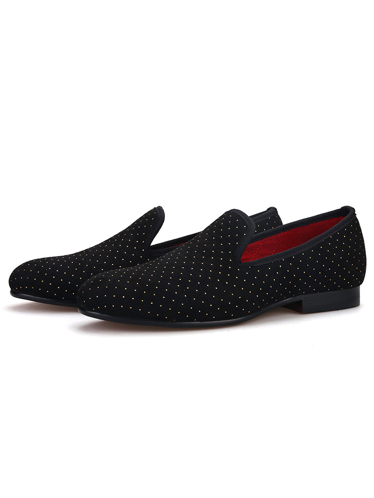 Bronzing men's cloth shoes gold dot slip-on loafers European and American celebrity style men's shoes trendy British style large size smoking shoes