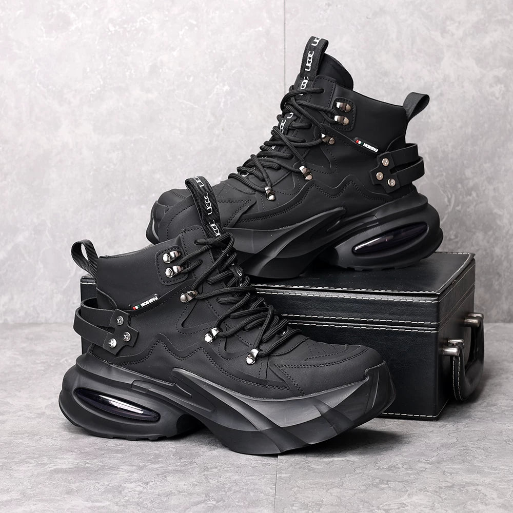 Men's White Martin Boots, Height Increasing, Thick Sole