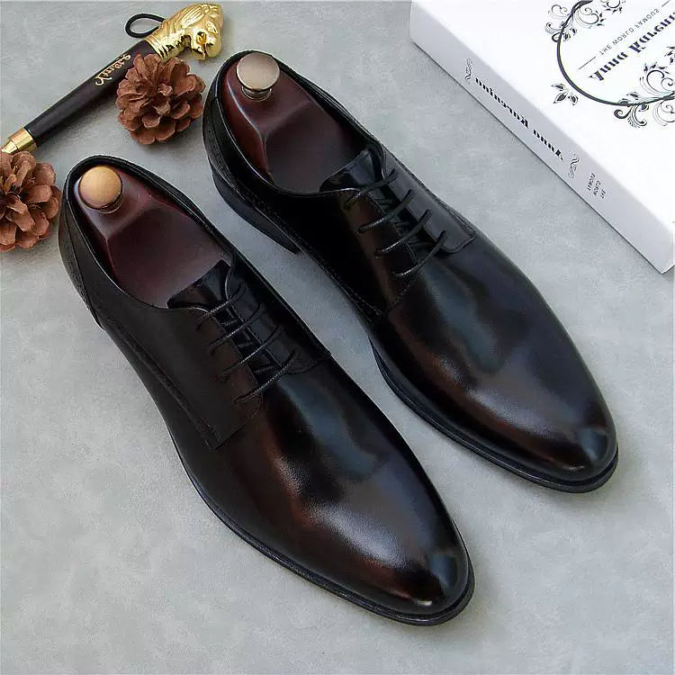 Men's Genuine Leather Derby Shoes, Pointed Toe, Lace-Up