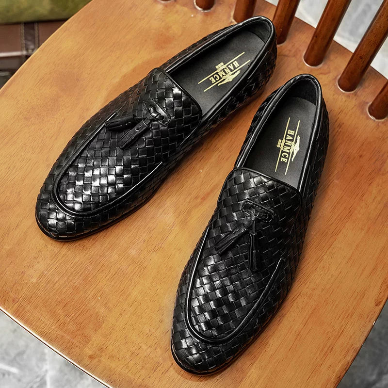 Men's Genuine Leather Loafers, Slip-On, Woven