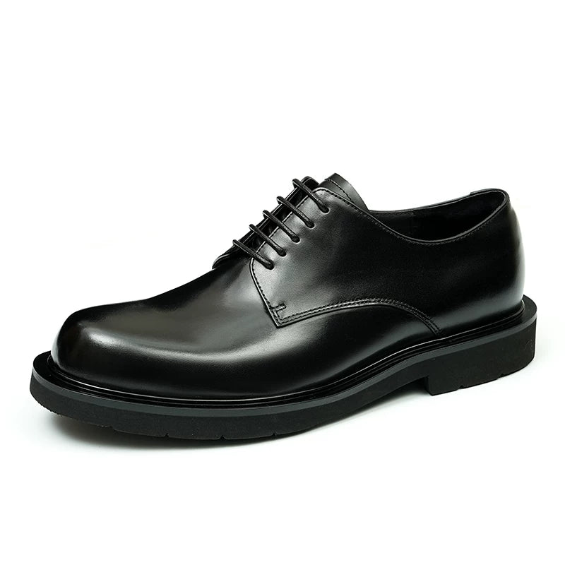 Men's Genuine Leather Derby Shoes, Round Toe, British Style