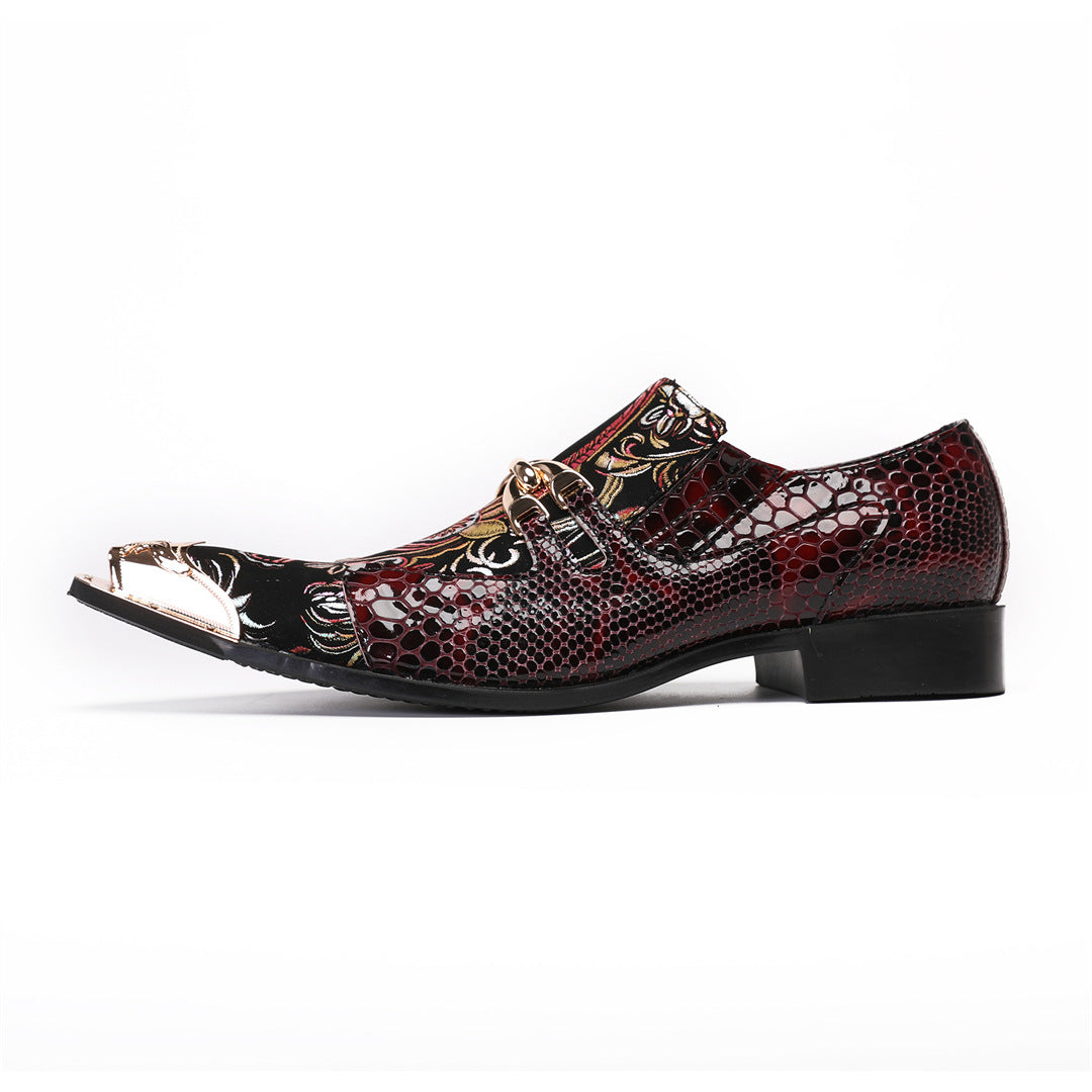 European version cowhide men's shoes handmade shoes crocodile pattern Munch shoes burgundy wedding shoes retro foot cover business dress leather shoes