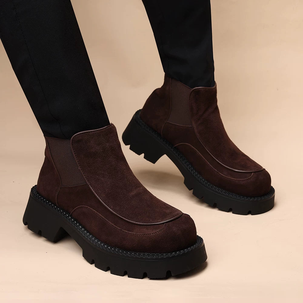 Men's Genuine Leather Martin Boots, Height Increasing, Thick Sole