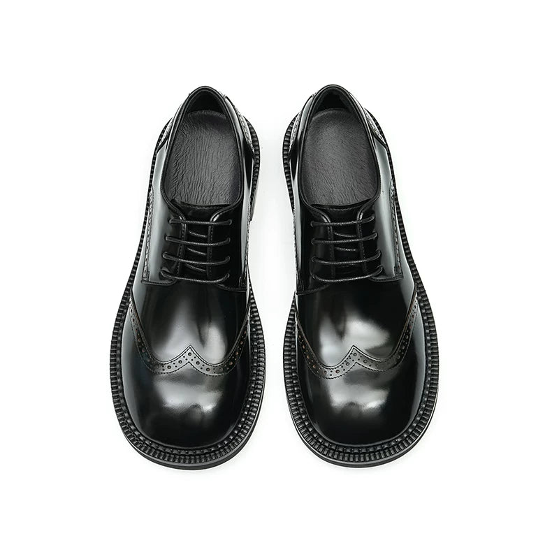 Men's Genuine Leather Leather Shoes, Round Toe, Glossy