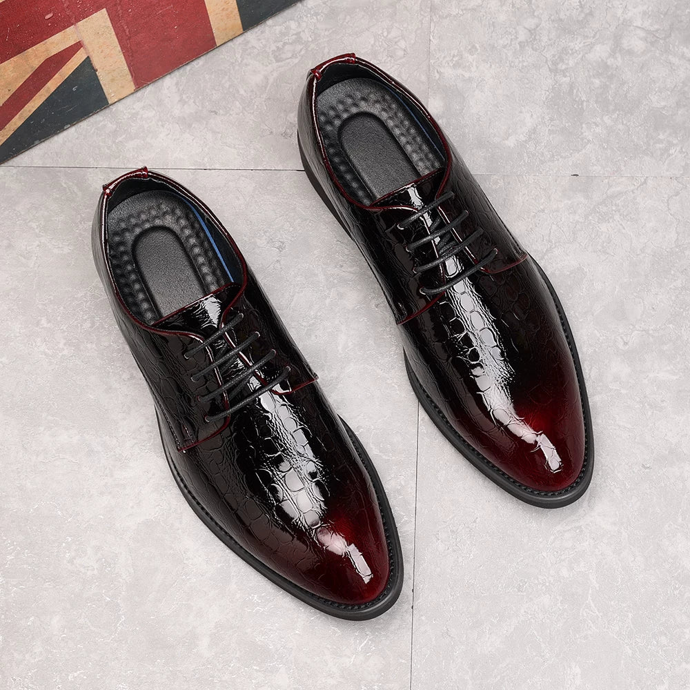 Men's Patent Leather Derby Shoes, Height Increasing, Pointed Toe