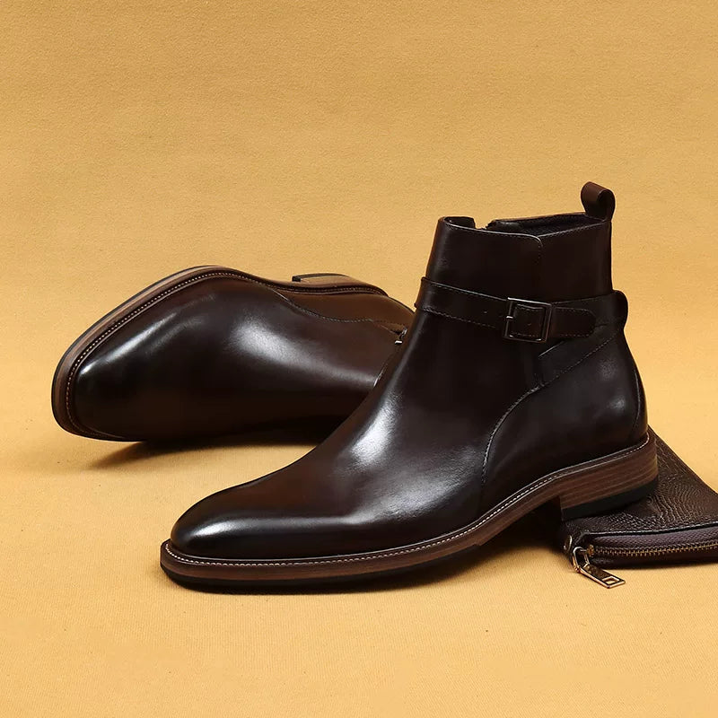 Men's Genuine Leather Martin Boots, Height Increasing, Thick Sole