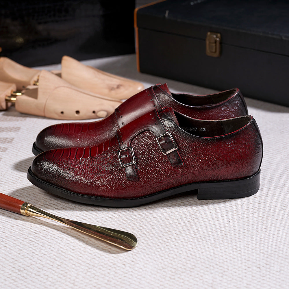 Cross-Border Double Buckle Monk Shoes Men's Goodyear Men's Suit Shoes Men's Slip-on Pointed Handmade Leather Shoes Men