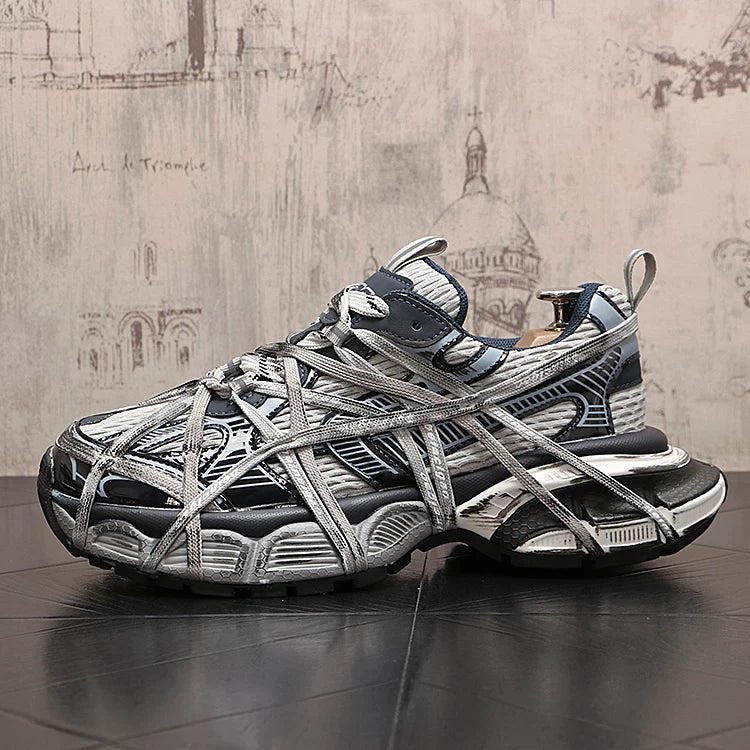 Men's Height-Increasing Platform Breathable Lace-Up Low-Top Retro Distressed Dad Shoes
