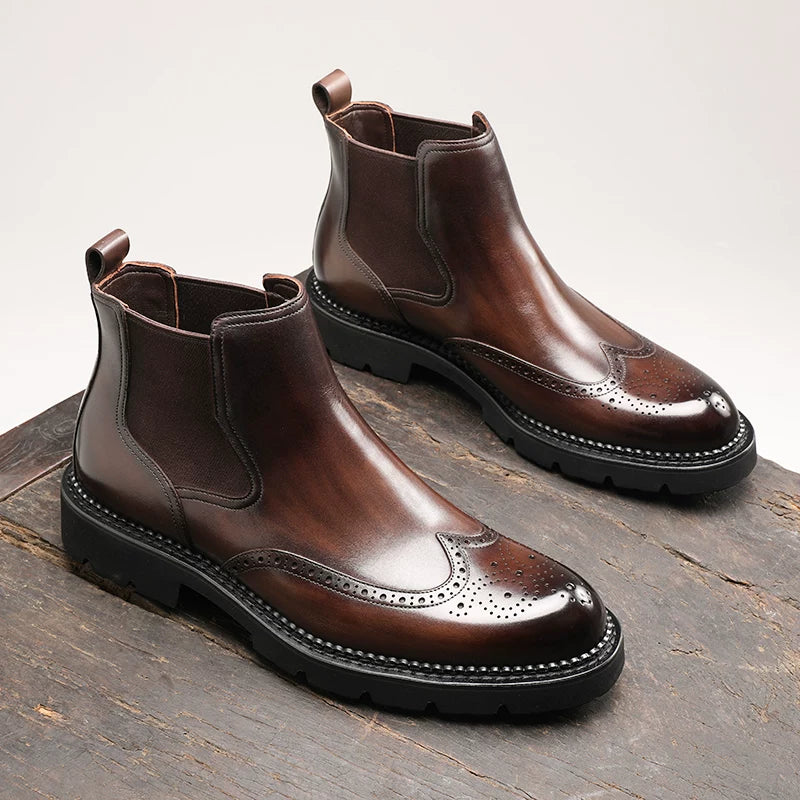 Men's Genuine Leather Chelsea Boots, Thick Sole, British Style