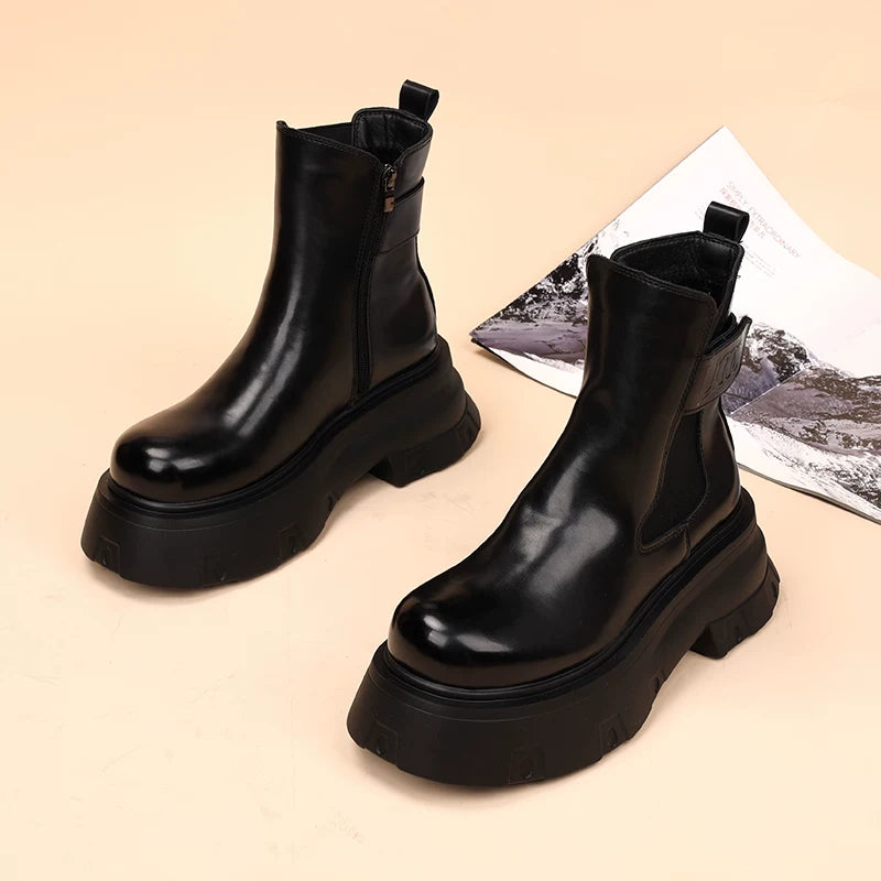 Men's Genuine Leather Martin Boots, Height Increasing, Thick Sole