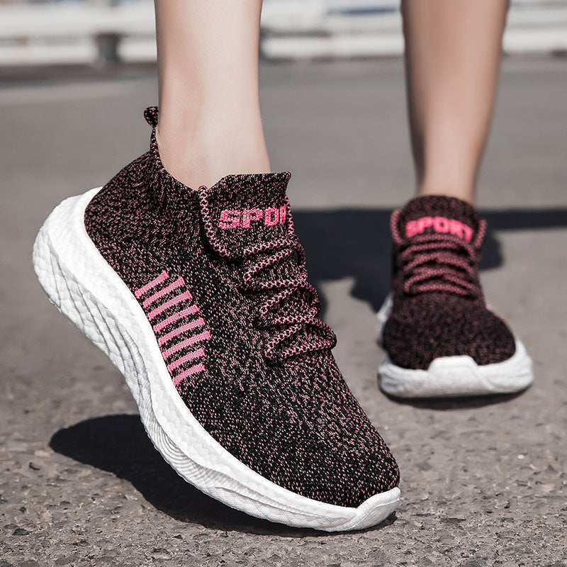 2026 spring new flyknit mesh breathable men's shoes wholesale soft sole comfortable lightweight casual shoes women's shoes