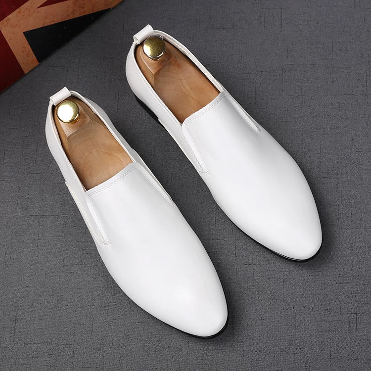 Men's White Loafers, Height Increasing, Pointed Toe