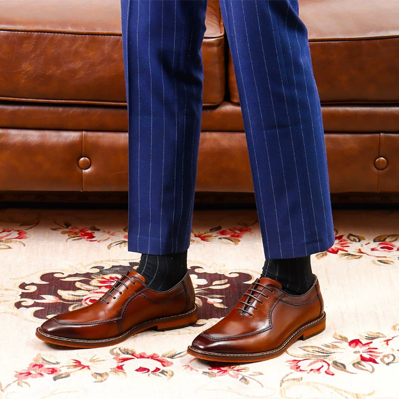 Men's Genuine Leather Oxford Shoes, Height Increasing, Handmade