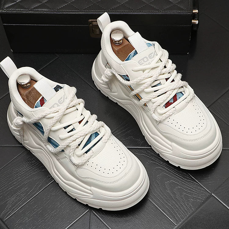 Men's Autumn New Platform Lace-Up Low-Top Color-Block Athletic Skate Shoes